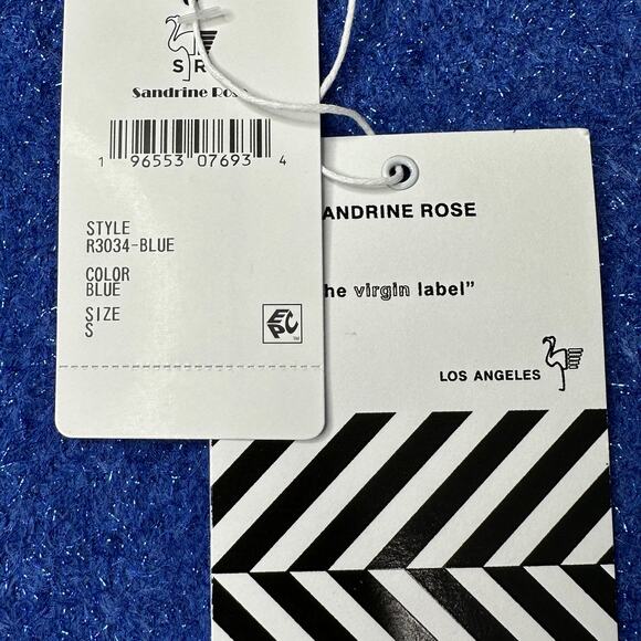 Sandrine Rose Pullover Sweater Long Sleeve Blue Metallic Sparkle Women's S NWT - Picture 10 of 10